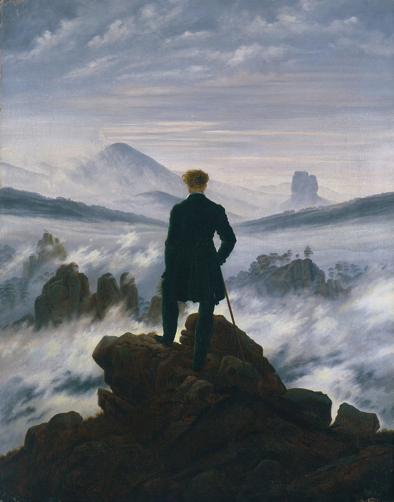 Caspar David Friedrich, [*Wanderer above the Sea of Fog*](https://en.wikipedia.org/wiki/Wanderer_above_the_Sea_of_Fog), 1818